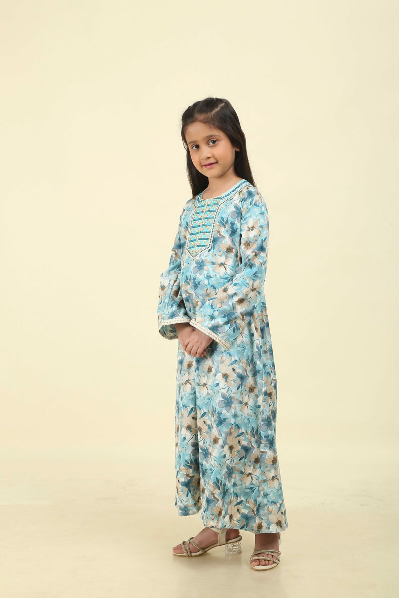 HANA & SARA Everyday Elegance Girls Arabic Jalabiya – Breathable Floral Maxi with Traditional Finish - Image 5
